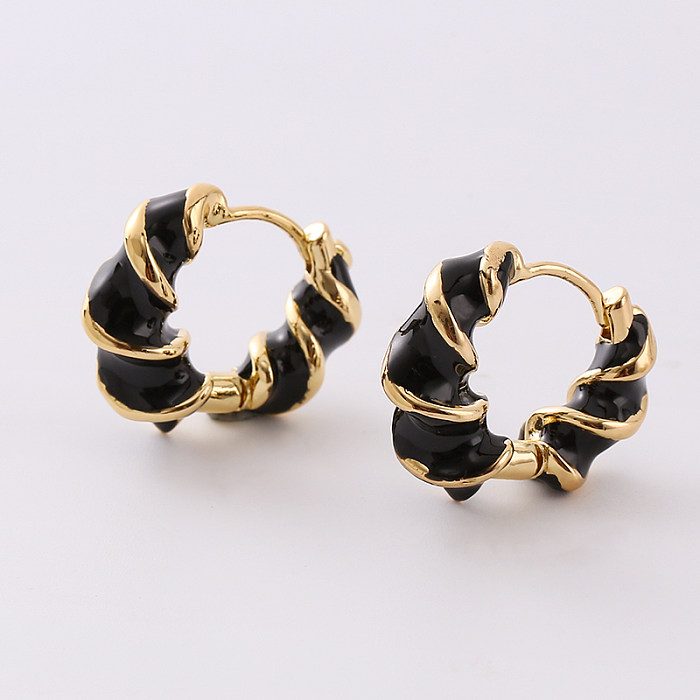 1 Pair Simple Style Commute Round Drip Glazed Plating Copper Earrings
