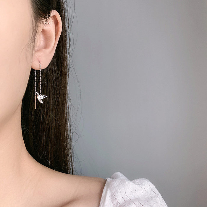 1 Pair Fashion Paper Crane Copper Plating Zircon Drop Earrings