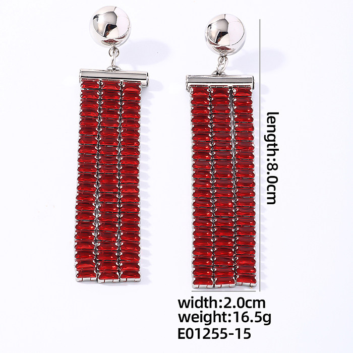 1 par de pendientes colgantes chapados en oro blanco con incrustaciones rectangulares redondas brillantes y brillantes