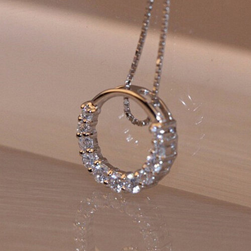 Simple Style Round Copper Inlay Zircon Pendant Necklace