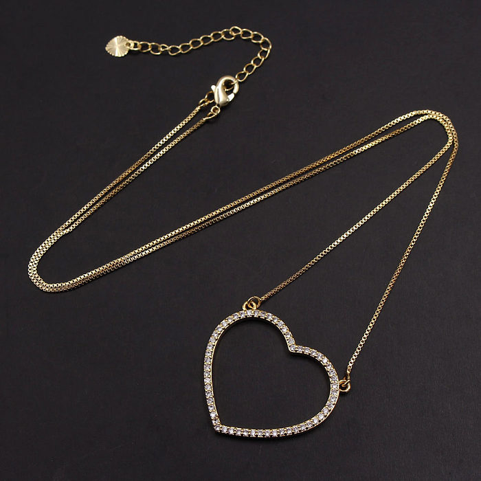Collar de circón chapado en oro de cobre con forma de corazón simple básico estilo IG a granel