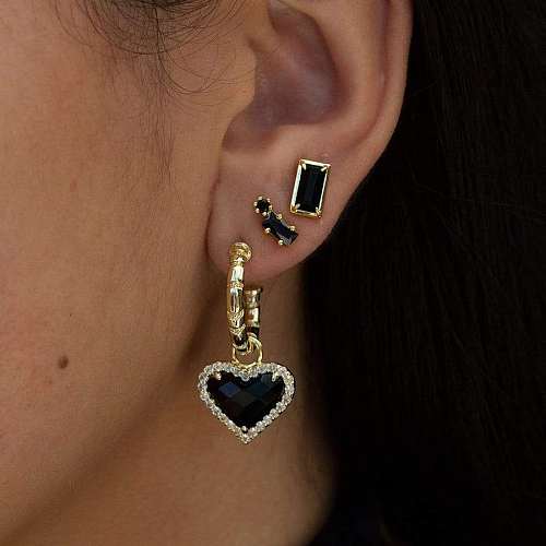 Women's Earrings European And American Style Personality Heart-Shaped Eardrops Cross-Border Ins Fashion Ornament Black Love Heart Ear Studs