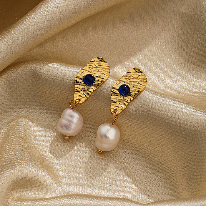 1 Pair Retro Irregular Pearl Plating Inlay Copper Glass Bead 18K Gold Plated Drop Earrings