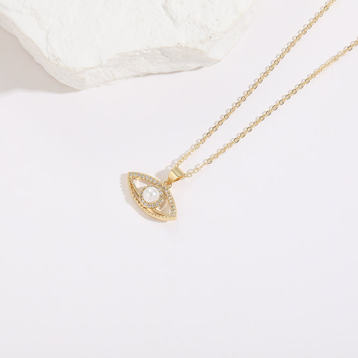 1 pièce mode croix oeil du diable coeur forme cuivre placage incrustation perles artificielles Zircon pendentif collier