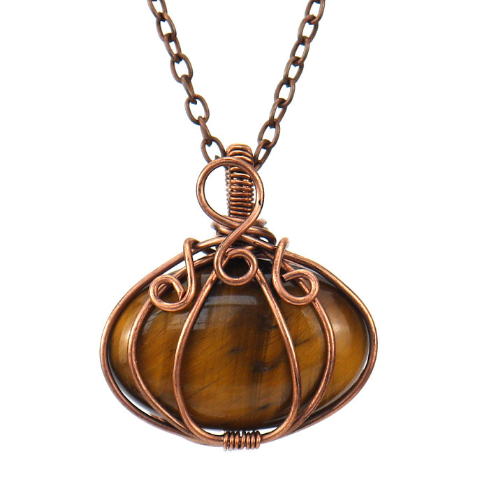 Fashion Pumpkin Copper Handmade Natural Stone Pendant Necklace