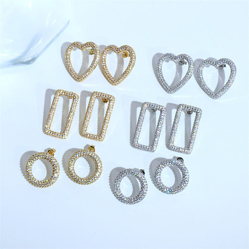 1 Pair Fashion Geometric Copper Inlay Zircon Ear Studs