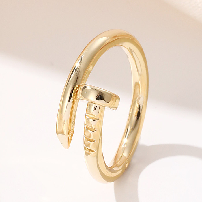Anéis abertos de zircão com incrustações geométricas de cobre casual streetwear