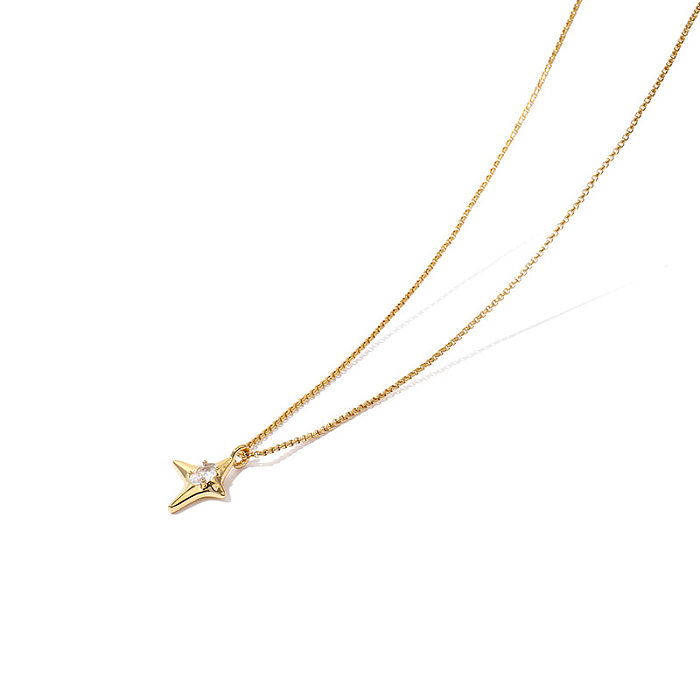 Simple Style Star Copper Plating Inlay Zircon Gold Plated Pendant Necklace