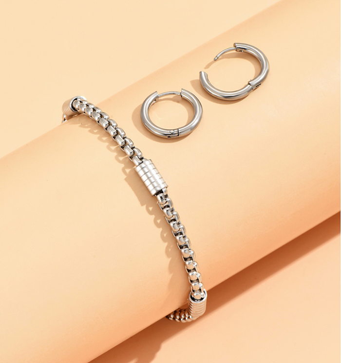 Fashion Simple Style Geometric Stainless Steel Plating Bracelets Earrings 2 Piece Set