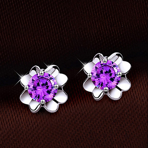 1 Pair Elegant Simple Style Flower Inlay Copper Zircon Ear Studs
