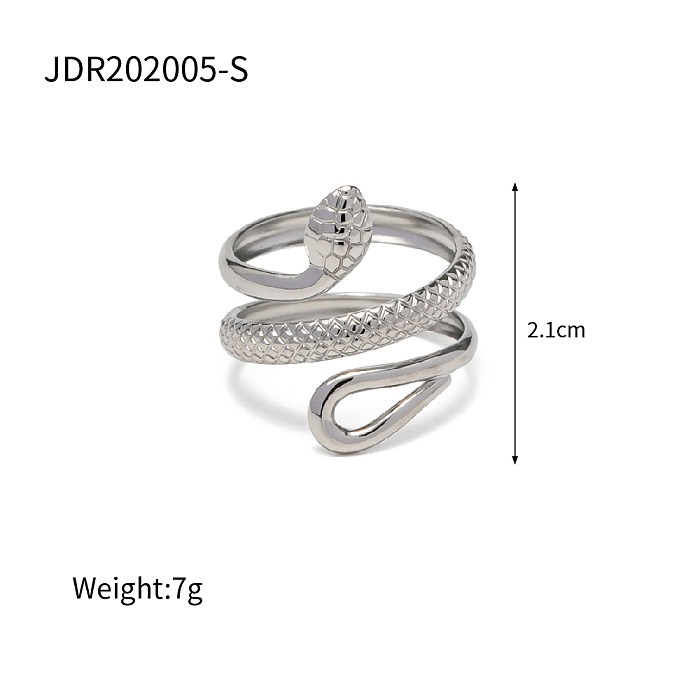 Retro Classic Style Oval Heart Shape Snake Stainless Steel Inlay Zircon Rings