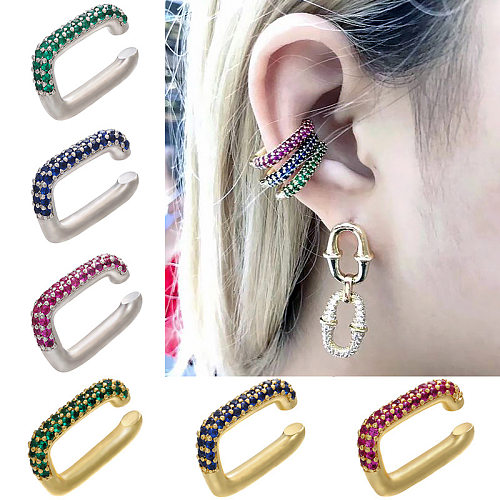 Einfache Kupfer-Mikro-Intarsien-Farbe-Zirkon-geometrische Ohr-Knochen-Clip-Ohrringe, einzeln