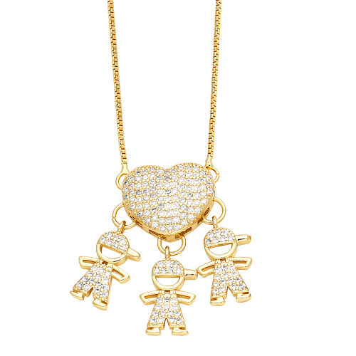 Casual Simple Style Human Heart Shape Copper Plating Inlay Zircon 18K Gold Plated Pendant Necklace Long Necklace