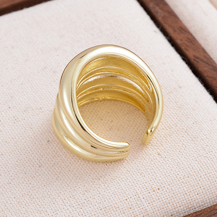 IG Style French Style Simple Style Stripe Copper Plating 14K Gold Plated Wide Band Rings Open Rings