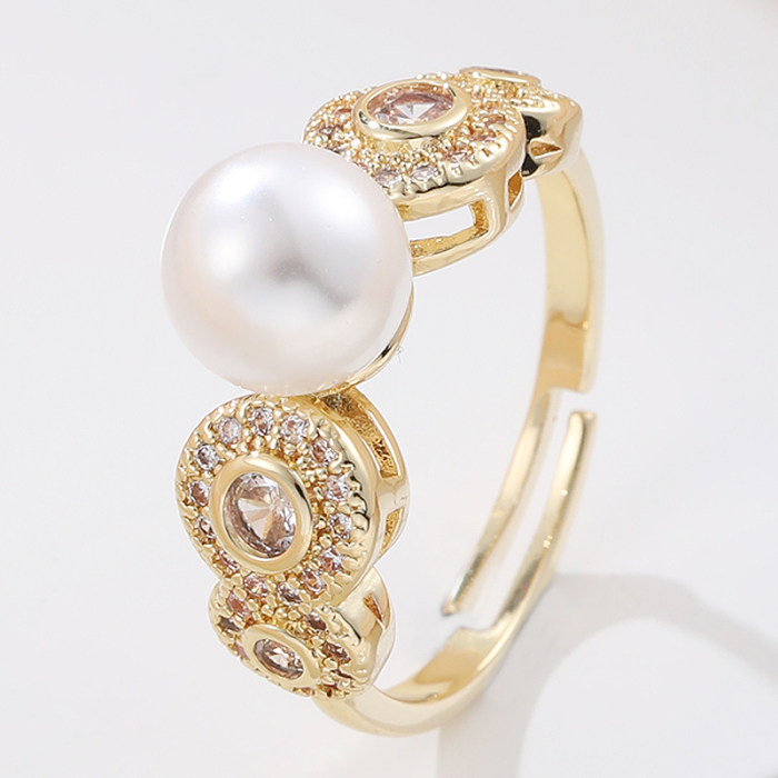 Couronne de reine élégante, incrustation de cuivre, perles artificielles, anneaux ouverts en Zircon