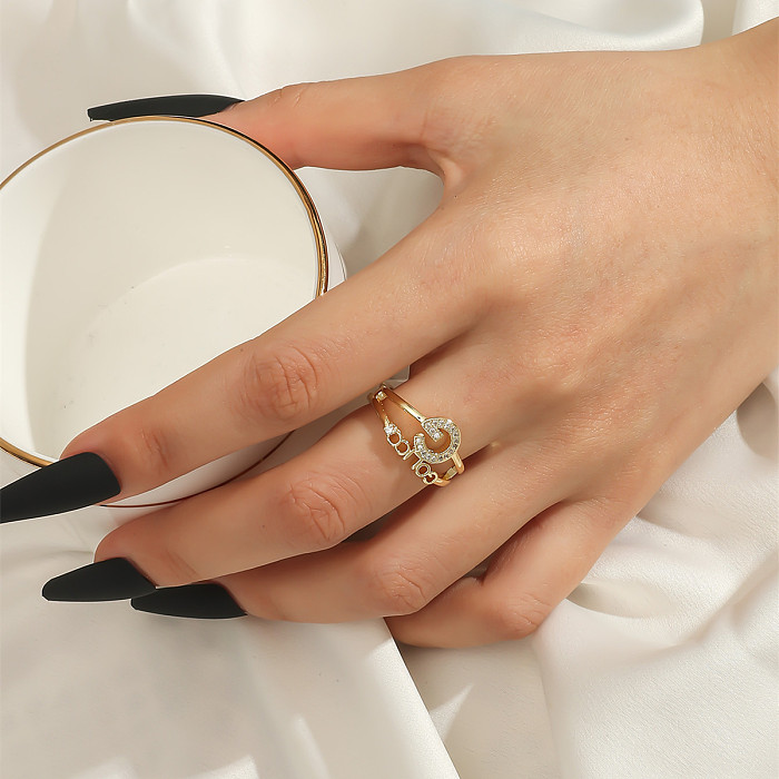 Mode Kupfer Brief Muster Ringe Tägliche Zirkon Kupfer Ringe