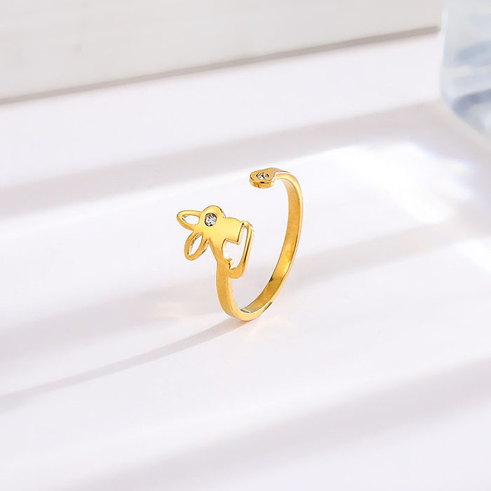 Simple Style Rabbit Titanium Steel Zircon Rings In Bulk