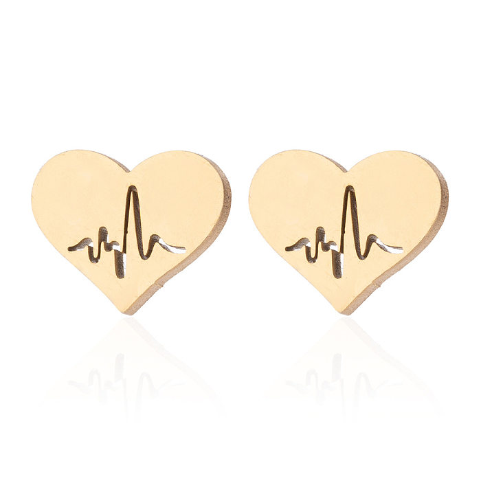 1 مجموعة بسيطة نمط القلب شكل قلب التيتانيوم الصلب تصفيح الأقراط قلادة