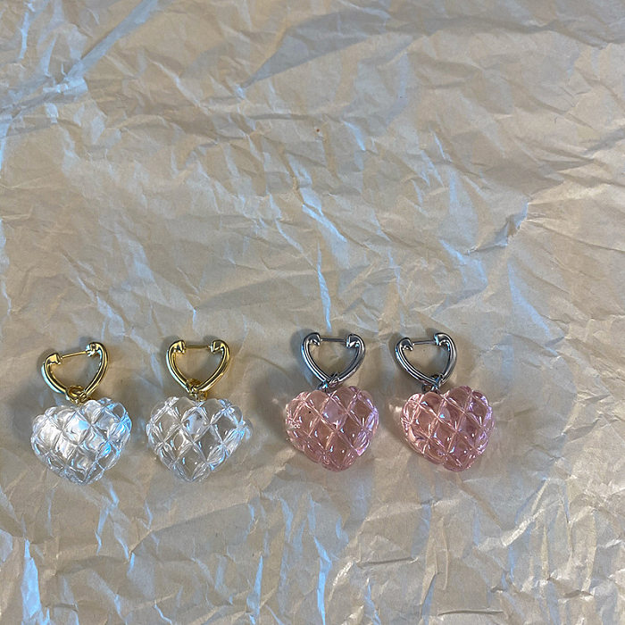 1 Pair Simple Style Heart Shape Patchwork Copper Drop Earrings