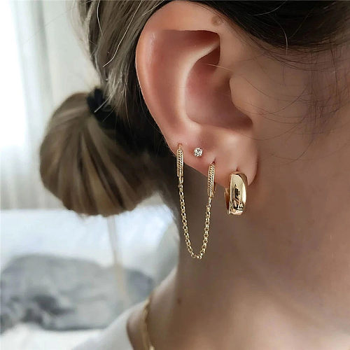 1 ensemble de boucles d'oreilles géométriques en cuivre et Zircon, clous d'oreilles à la mode