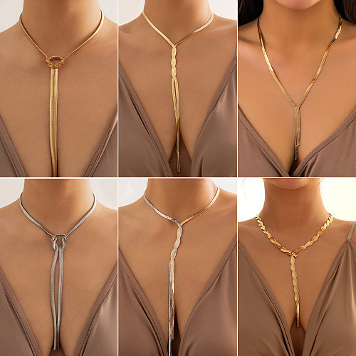 Sexy Simple Style Solid Color Copper Plating Chain Long Necklace