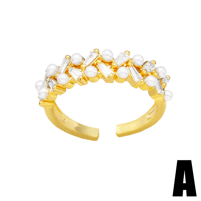 Fashion Star Moon Butterfly Copper Gold Plated Artificial Pearls Zircon Open Ring 1 Piece