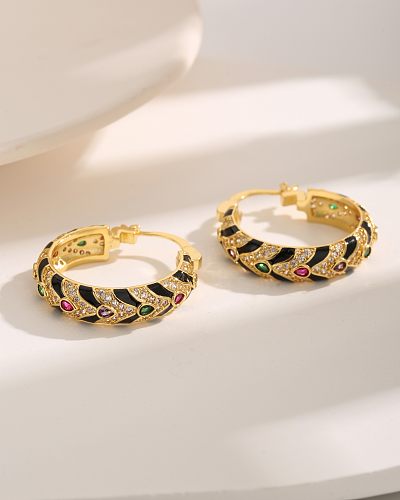 1 Piece Vintage Style Luxurious French Style Letter Water Droplets Epoxy Plating Inlay Copper Zircon 18K Gold Plated Hoop Earrings