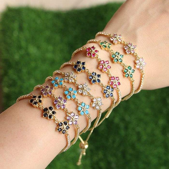 Bracelet réglable à fleurs de diamant de couleur rétro à la mode
