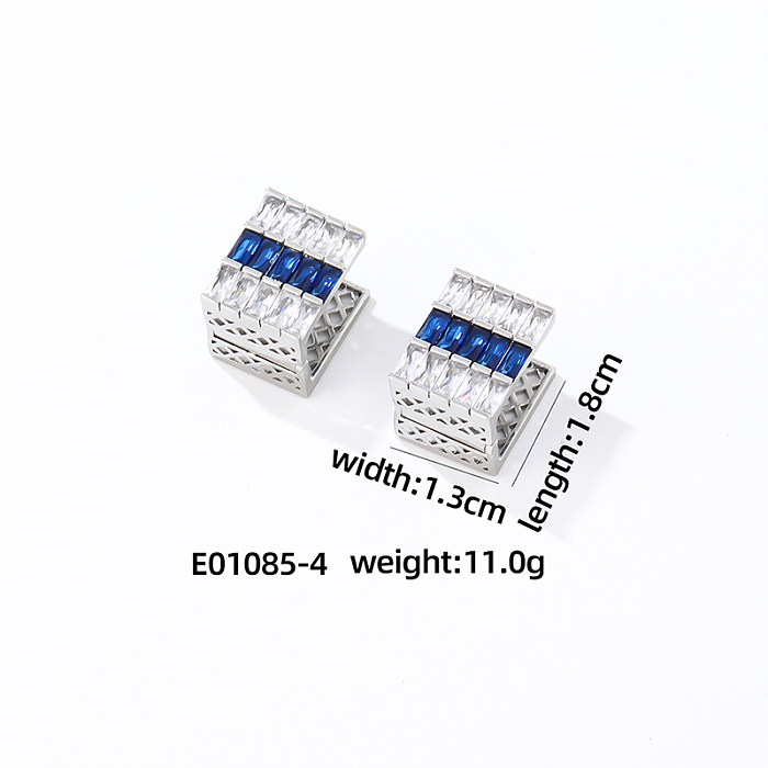 1 par de pendientes de circonita de cobre con incrustaciones cuadradas brillantes y dulces informales