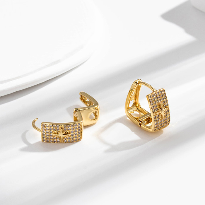 1 Paar französischer Stil, einfacher Stil, koreanischer Stil, quadratische Herzform, Inlay, Kupfer-Zirkon-Ohrringe