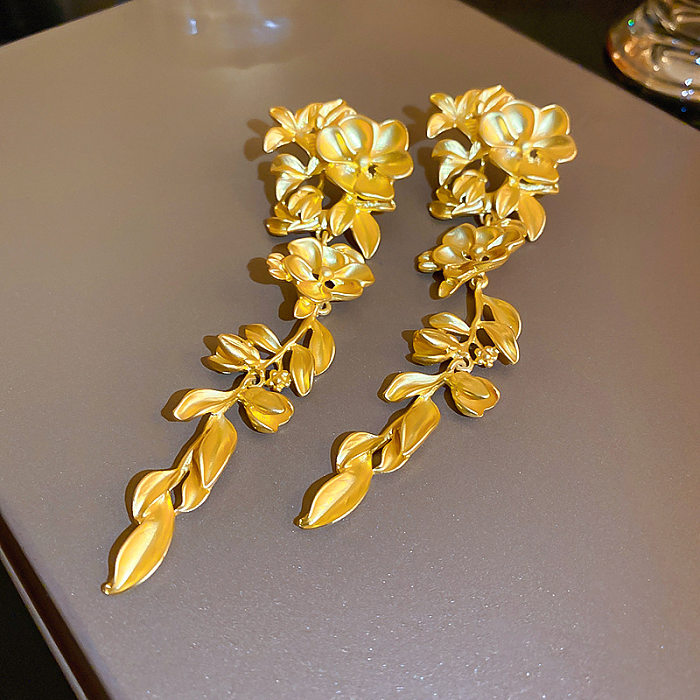 Brincos de gota de cobre com flores da moda 1 par