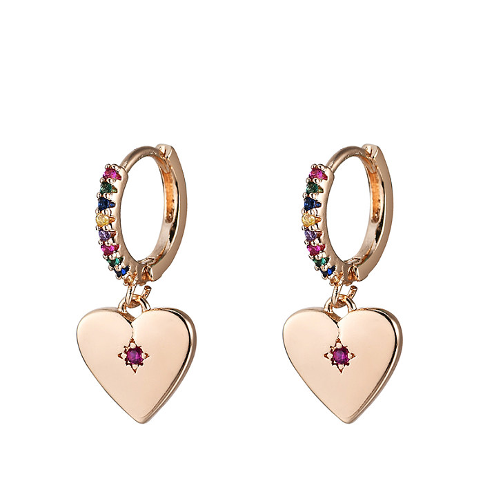 1 Pair Sweet Heart Shape Plating Inlay Copper Zircon Gold Plated Silver Plated Drop Earrings