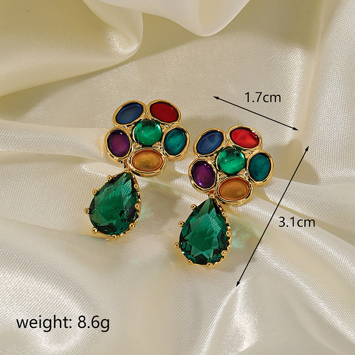 1 Pair Sweet Flower Plating Inlay Copper Zircon 18K Gold Plated Drop Earrings