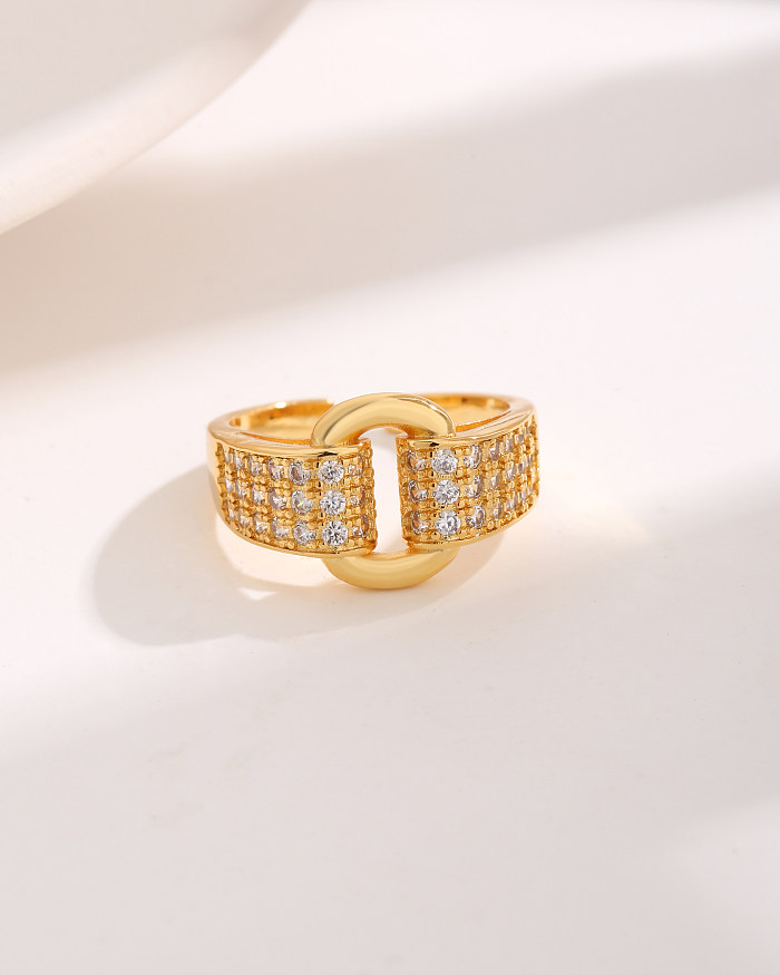 O ouro simples do zircão 18K do embutimento do chapeamento de cobre do retângulo do estilo chapeou anéis abertos