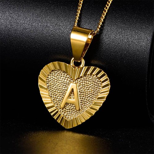 Sweet Letter Stainless Steel Copper Plating Inlay Zircon 18K Gold Plated Pendant Necklace