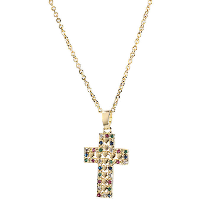 Basic Streetwear Cross Copper Plating Inlay Zircon Pendant Necklace