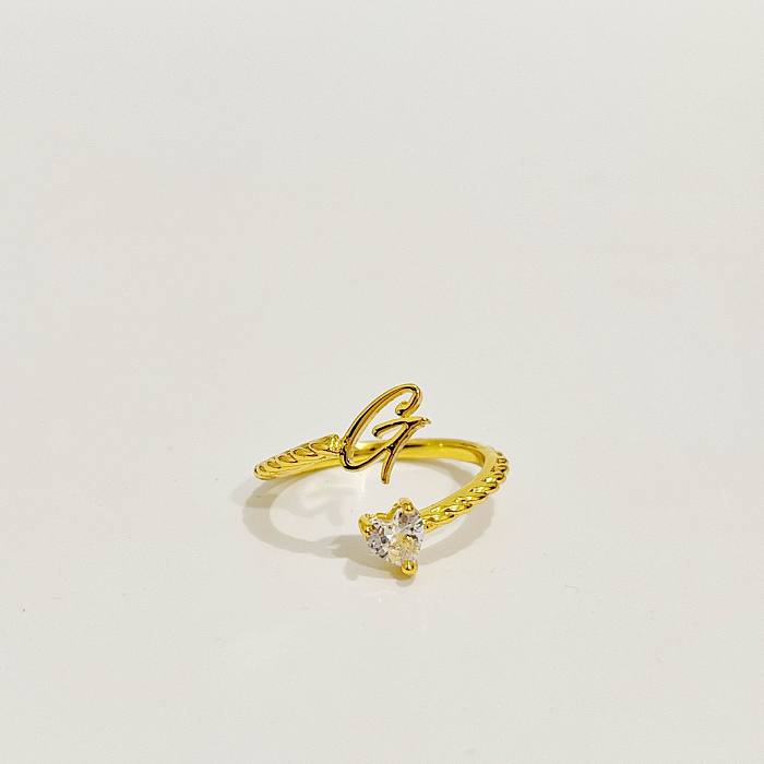 Estilo moderno letra coração forma chapeamento de cobre embutimento anéis abertos de diamante artificial