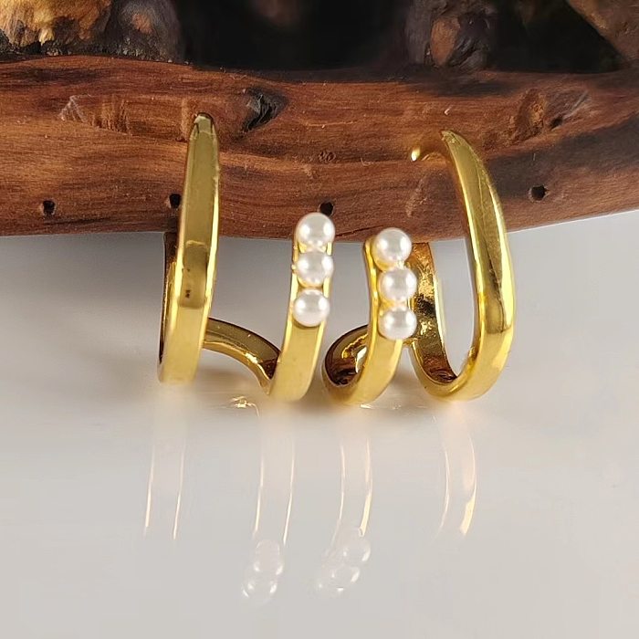1 Pair Simple Style Geometric Plating Inlay Copper Artificial Pearls Earrings