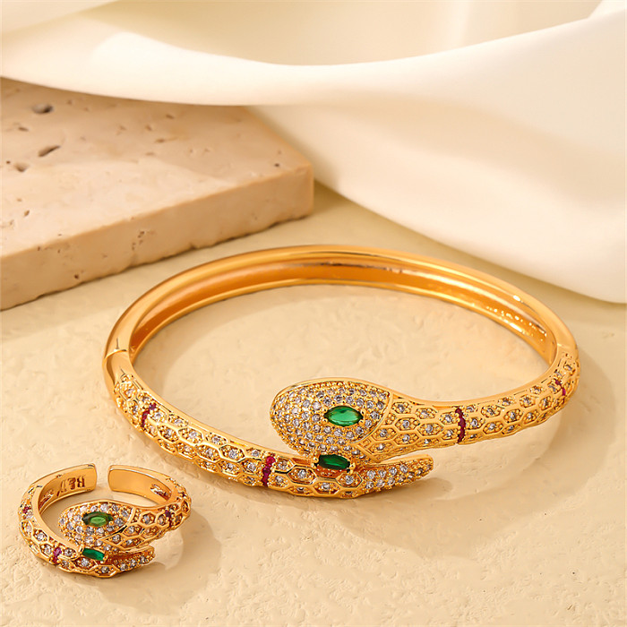 Glam Snake Copper Plating Inlay Zircon Gold Plated Jewelry Set