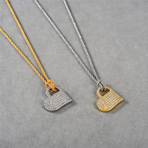 Collier pendentif en Zircon avec incrustation de placage de cuivre en forme de cœur de Style Simple