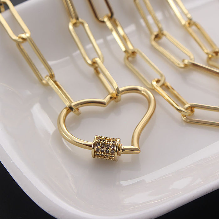 Schlichter Stil, Herzform, Kupfer, vergoldet, Zirkon-Anhänger-Halskette in großen Mengen