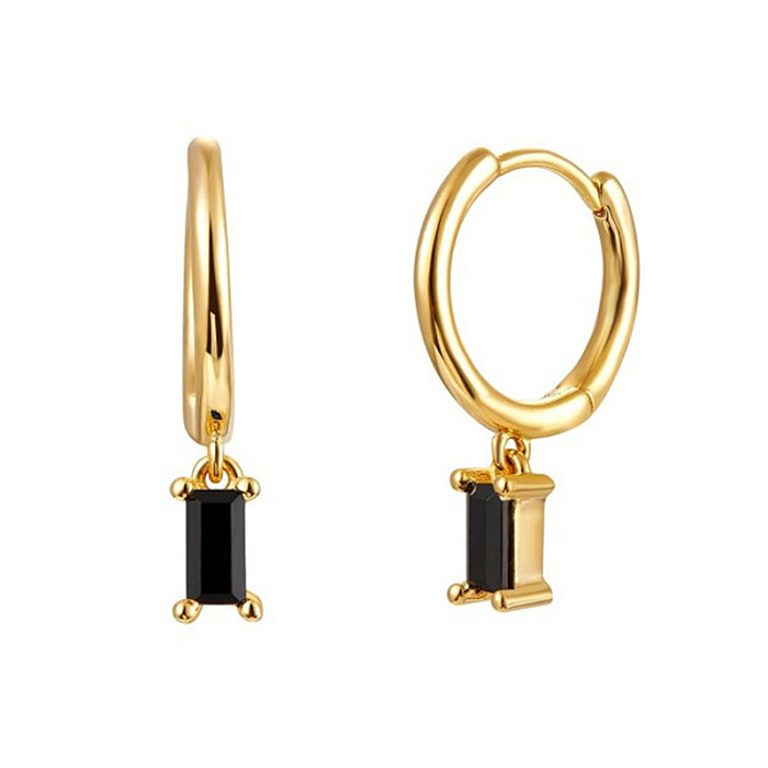 Women'S Fashion Square Copper Earrings Inlaid Zircon Zircon Copper Earrings