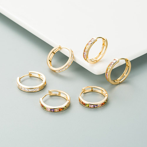 Mode neue Kupfer vergoldet eingelegte bunte Zirkon geometrische Ohrringe