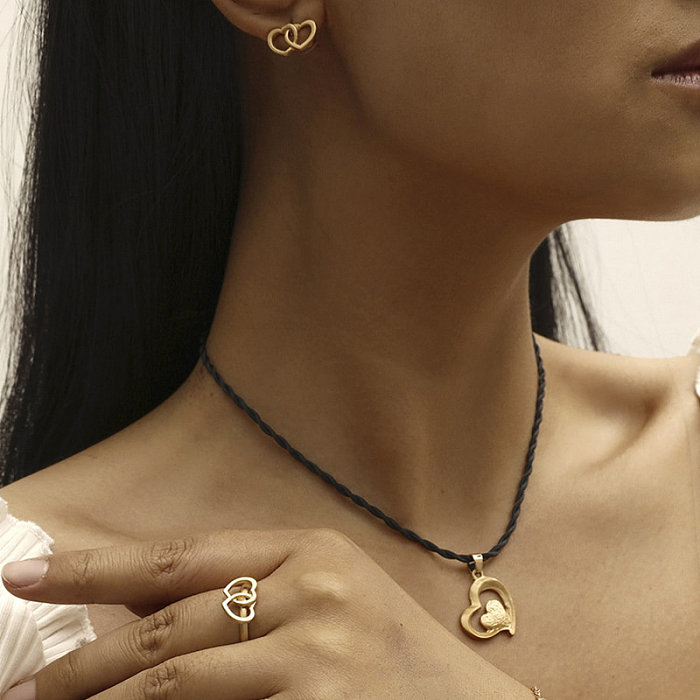 Collier de boucles d'oreilles en cuivre plaqué or 18 carats pour femme, luxueux, brillant, en forme de cœur, incrustation de strass, perle, Zircon