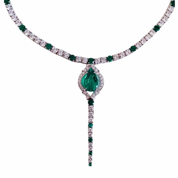 Luxuriöse, farbenfrohe Retro-Kupfer-Inlay-Ohrring-Halskette mit künstlichen Edelsteinen