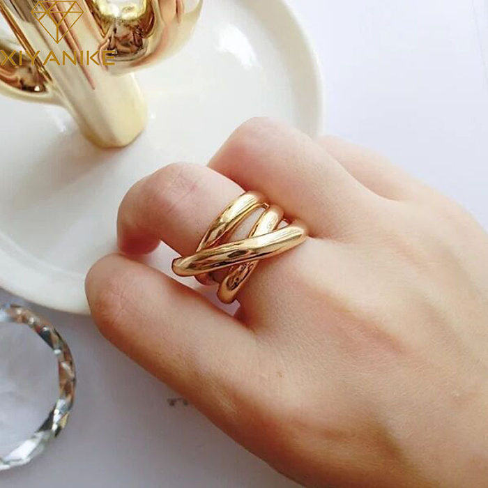 Anel de enrolamento simples brilhante Personalitycool estilo anel de cobre requintado