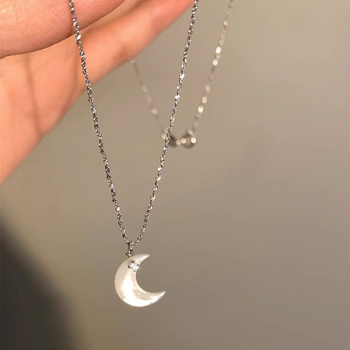 Simple Style Moon Shell Copper Pendant Necklace