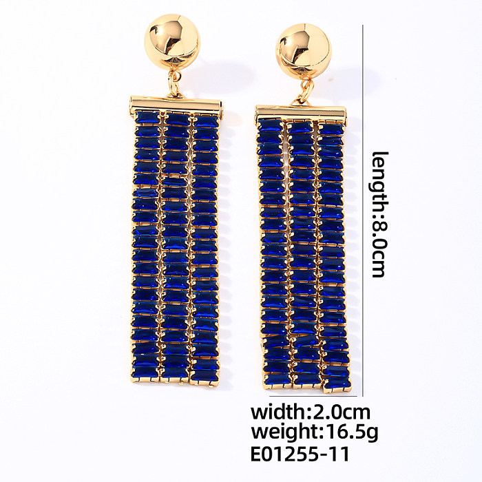 1 par de pendientes colgantes chapados en oro blanco con incrustaciones rectangulares redondas brillantes y brillantes