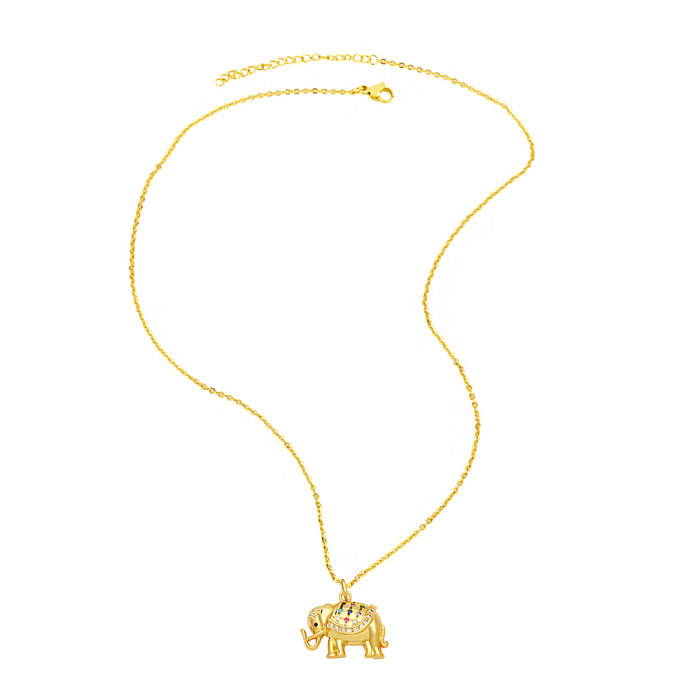 Retro Hand Of Fatima Elephant Copper Gold Plated Zircon Pendant Necklace 1 Piece
