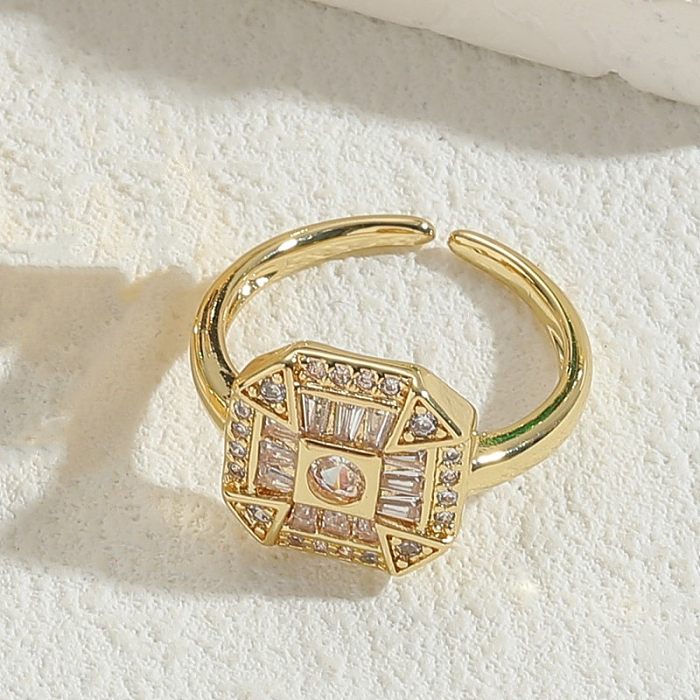 O ouro elegante do zircão 14K do embutimento do chapeamento de cobre da forma do coração chapeou anéis abertos